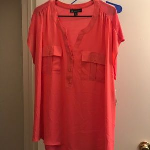 INC Pink 2X Dolman sleeved shirt with pocket detail.